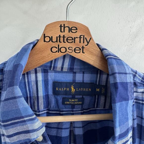 Men’s Ralph Lauren Blue Plaid Button Down Slim Fit Shirt Medium OO2 - Picture 3 of 4